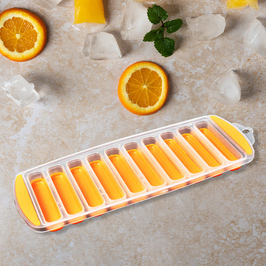 Wukusy 7166 water bottle long stick ice cube trays with colorful silicone bottom, easy push pop-out narrow ice stick cubes.
