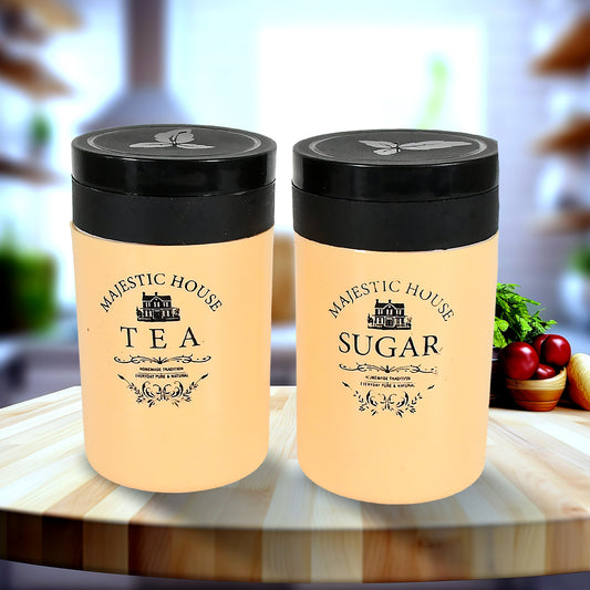 Wukusy Damru-shaped plastic tea and coffee container with two sections, airtight seal, 800 ml capacity for sugar, salt, or dry fruit.