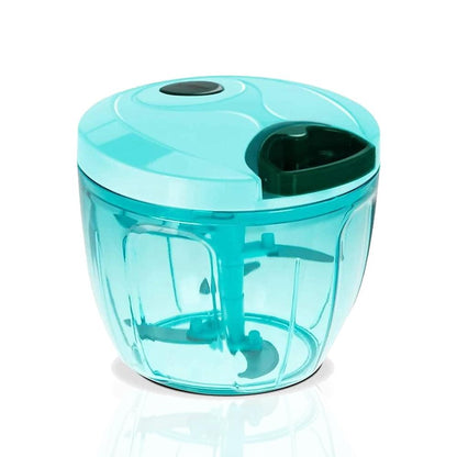 Wukusy manual stainless steel vegetable chopper with five sharp blades, compact handheld kitchen tool for easy vegetable slicing.