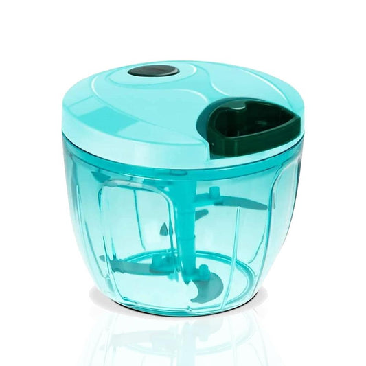 Wukusy manual stainless steel vegetable chopper with five sharp blades, compact handheld kitchen tool for easy vegetable slicing.