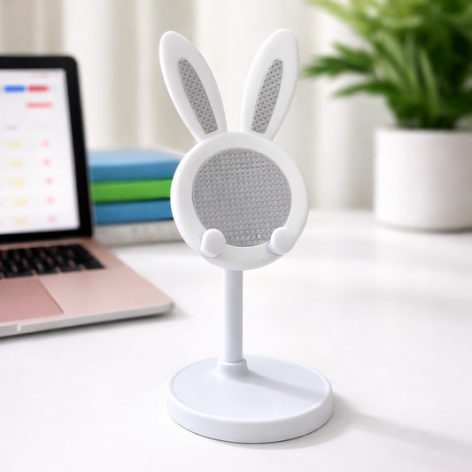 Wukusy cute bunny mobile stand holder for desk and kids study table, featuring a charming bunny design in vibrant colors.