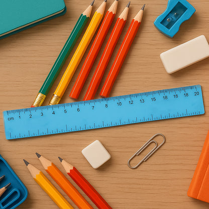 Wukusy 4-piece transparent geometry instrument set with rulers, including compasses and protractors for office and school use.