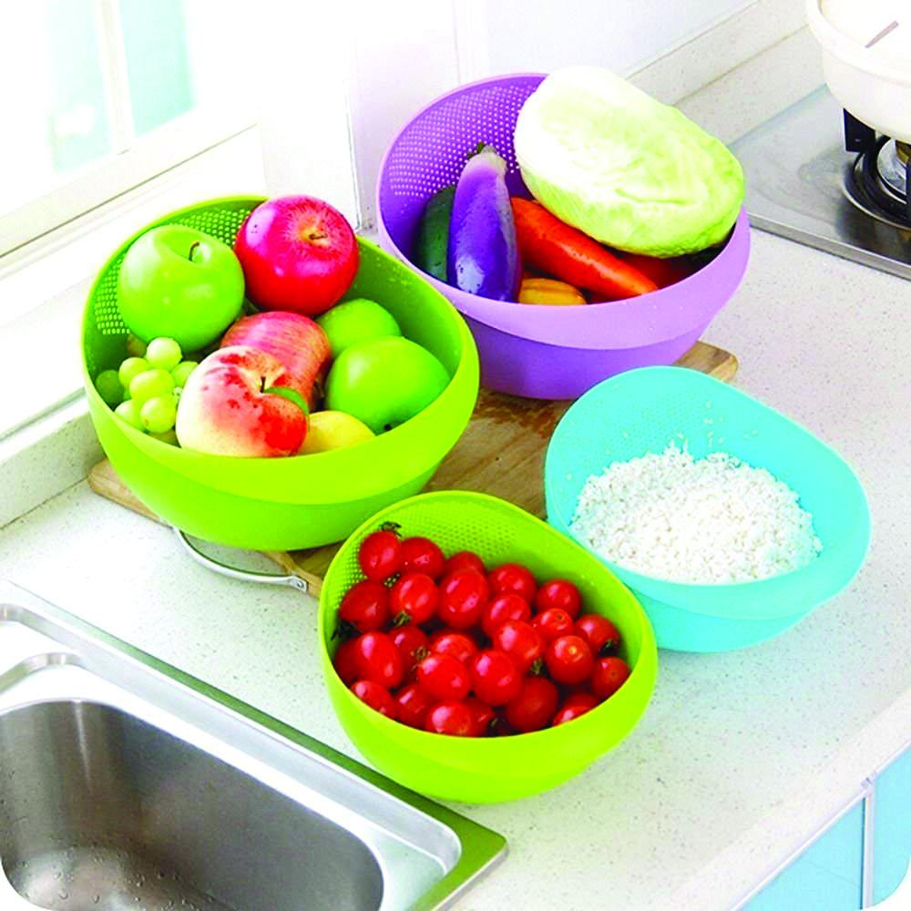 Wukusy 108 Kitchen Plastic Big Rice Bowl Strainer, large and durable for rinsing and storing rice in the kitchen.