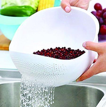 Wukusy 108 kitchen plastic rice bowl strainer, large size for storing and draining rice or other foods, with a sturdy design.
