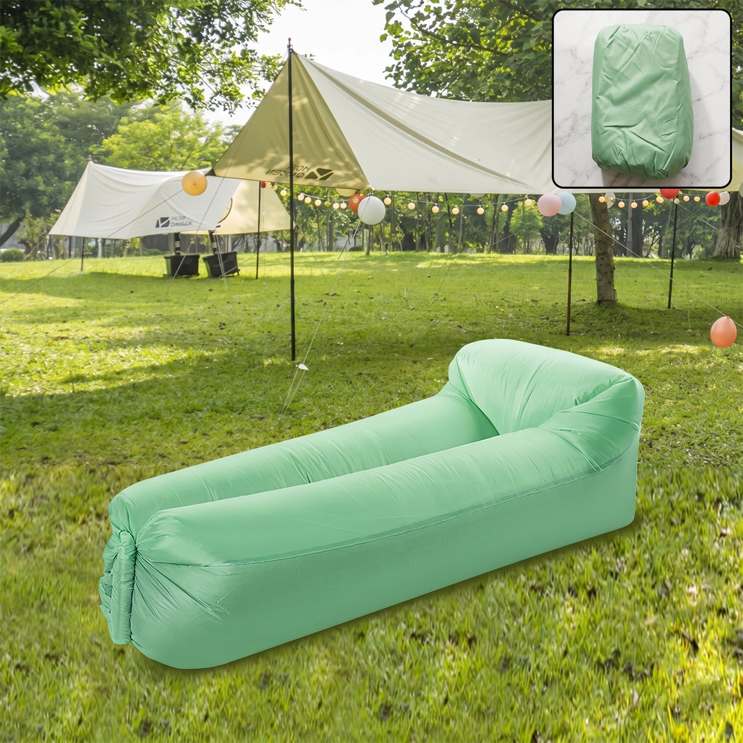 Wukusy foldable inflatable air sofa lounge chair in vibrant color, fully inflated and ready for outdoor relaxation.
