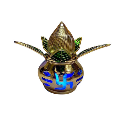 Gold plated eco-friendly LED Kalash with multicolor LED lights for Pooja Mandir, from Wukusy, ideal for home religious decor.