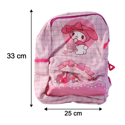 Wukusy cute pink backpack with bow and bunny design, 13-inch size, featuring adorable cartoon bunny and bow accents.