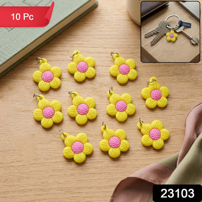 Set of 10 Wukusy cute flower shape bag charm keychains featuring colorful, decorative flower designs on a white background.