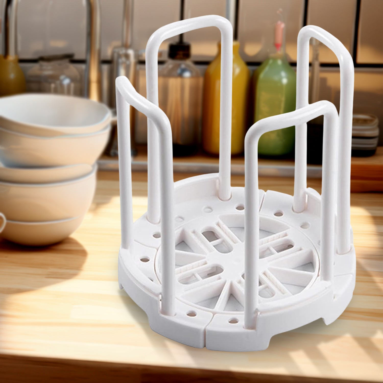 Wukusy plastic bowl holder and organizer drain rack for kitchen, designed to hold and dry bowls efficiently.