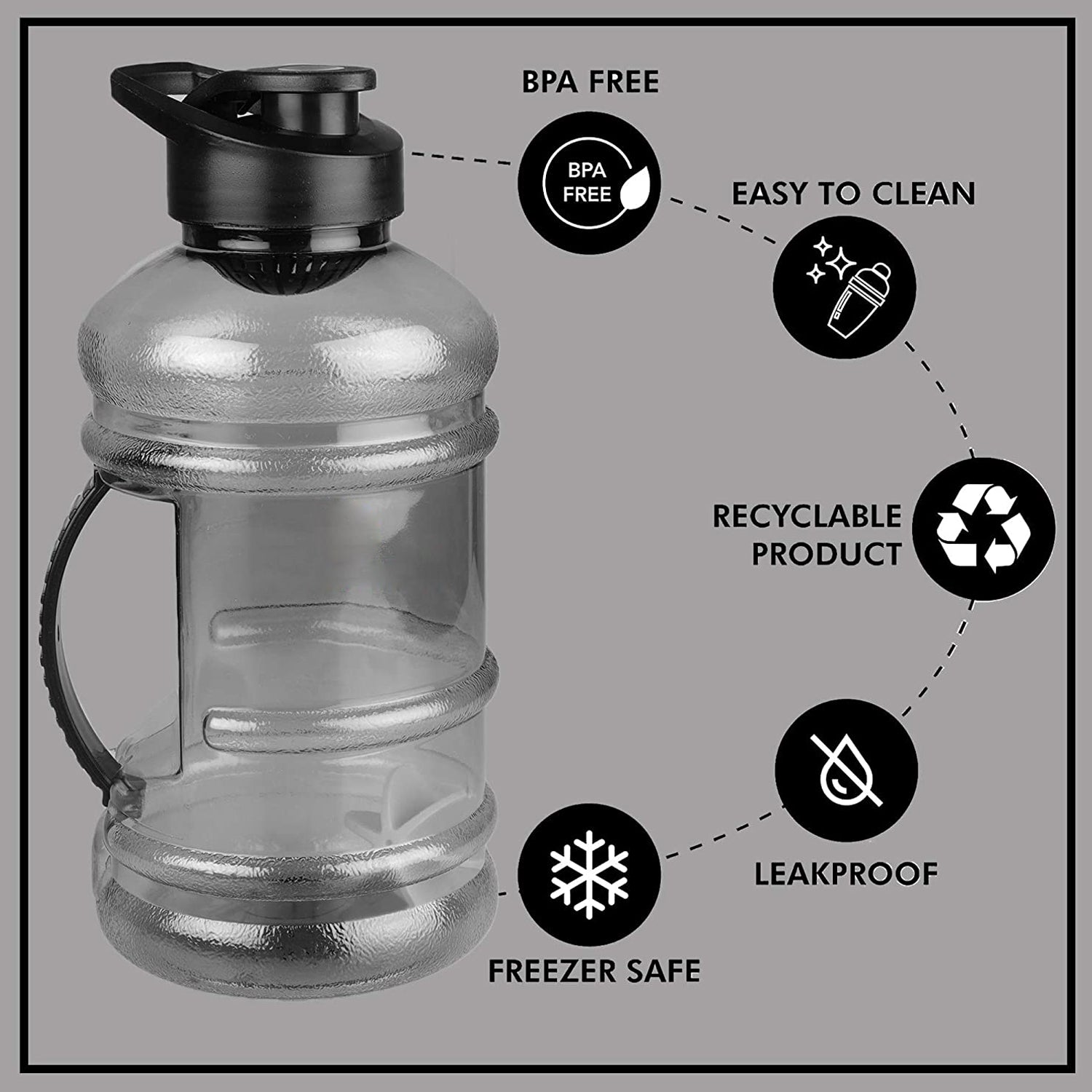 Wukusy 4828 Sports gym water bottle with 1.5L capacity, built-in mixer and strainer for hydration and fitness use