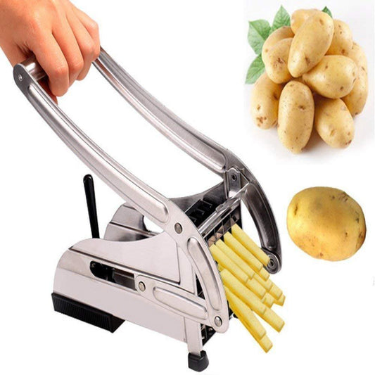 Wukusy stainless steel French fries and potato chips strip cutter machine for slicing potatoes in the kitchen.