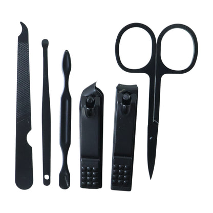 Wukusy 6-in-1 professional manicure and pedicure grooming tool set with various nail and foot care tools arranged neatly.