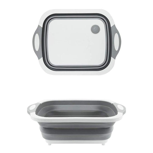 Wukusy 098 3-in-1 foldable chopping board dish rack and washing bowl with draining basket, compact multi-function kitchen tool