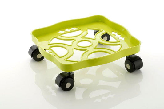 Square plastic gas cylinder trolley by Wukusy with sturdy wheels and handle for easy transport of gas cylinders.