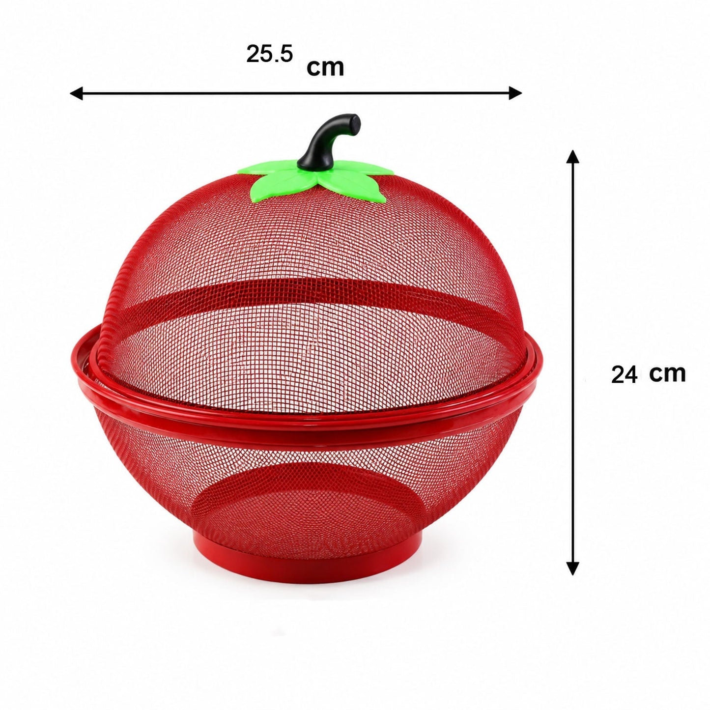 Wukusy metal net fruit basket with apple-shaped dome cover, kitchen storage for fresh fruits, black finish, compact and stylish design