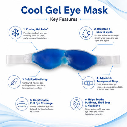 Small blue Wukusy cooling gel eye mask for relaxation and puffy eye relief, featuring a soft fabric cover and gel insert.