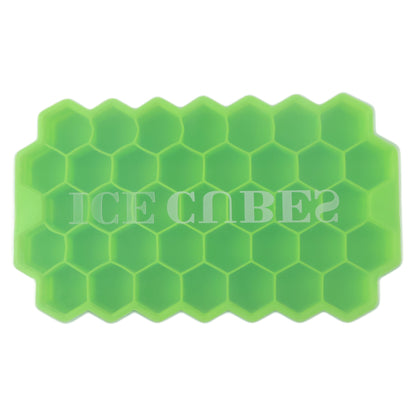Wukusy premium honeycomb silicone ice cube tray with lid, showing 16 hexagonal ice cubes in a black tray with a clear lid.