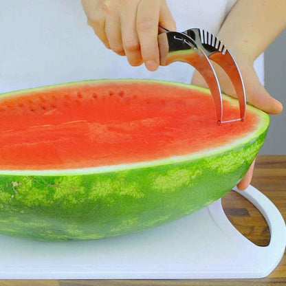 Wukusy watermelon slicer and corer made of stainless steel, designed for easy, multi-purpose watermelon cutting and serving.
