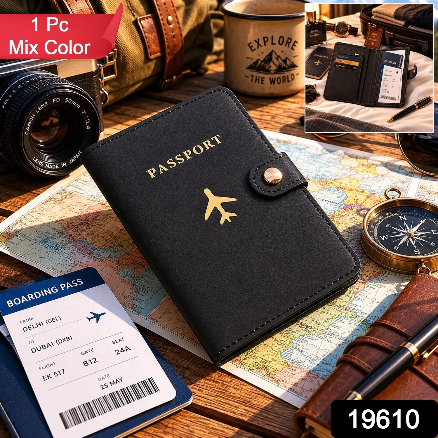 Wukusy mix travel passport holder wallet with multiple slots for documents, made of durable material, compact and organized.
