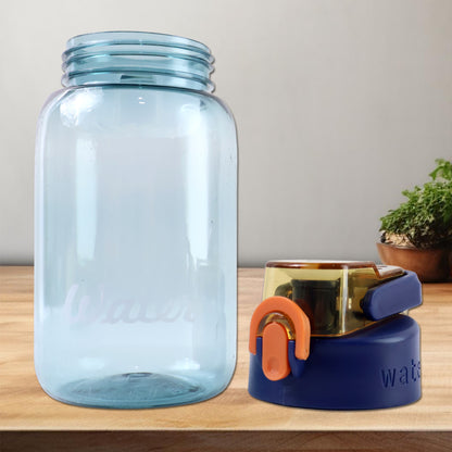 Blue plastic leak-proof water bottle with flip cap and safety lock, 600ml capacity, by Wukusy for home and kitchen use.