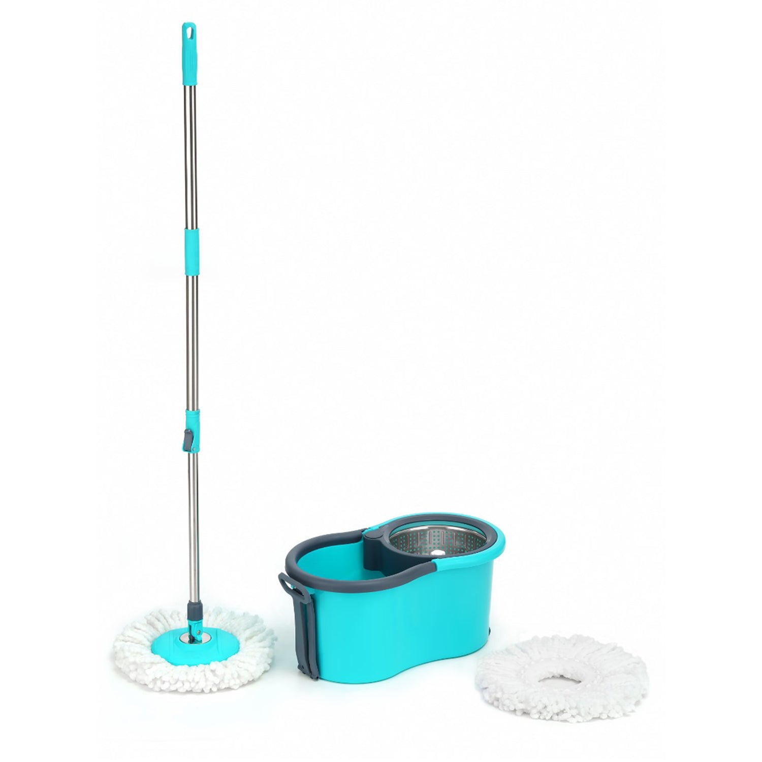 Wukusy 4942 Quick Spin Mop with steel spin bucket, easy wheels, and large bucket for efficient floor cleaning.