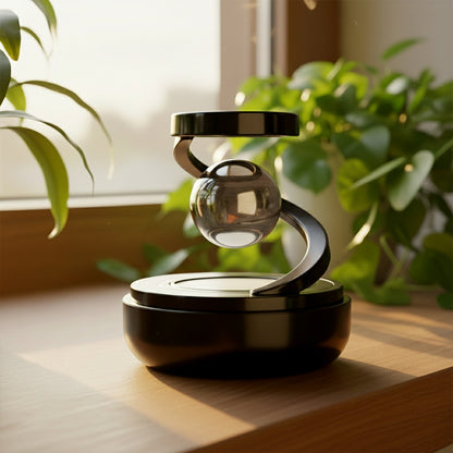 Wukusy premium solar-powered rotating car air freshener hanging from a car's rearview mirror with a sleek design