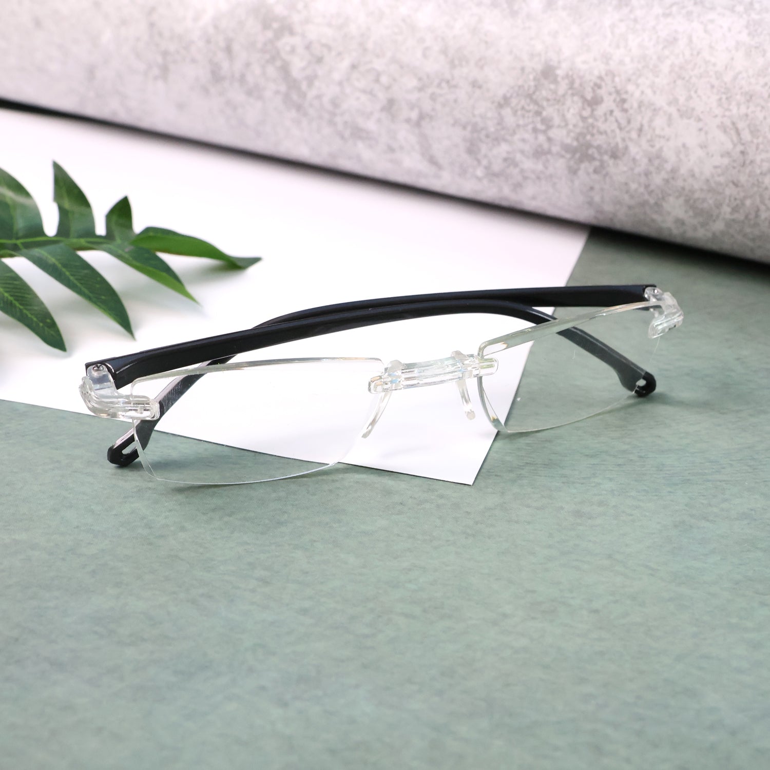 Pair of Wukusy rimless reading glasses with lightweight design and comfortable fit, ideal for everyday reading.