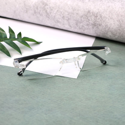 Pair of Wukusy rimless reading glasses with lightweight design and comfortable fit, ideal for everyday reading.