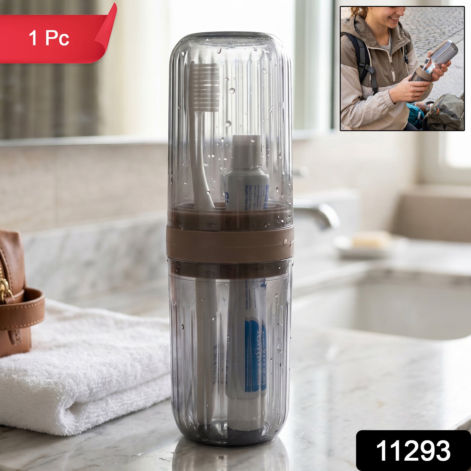Portable Wukusy plastic folding glass for travel, shown in its compact, folded state ready for easy carrying.