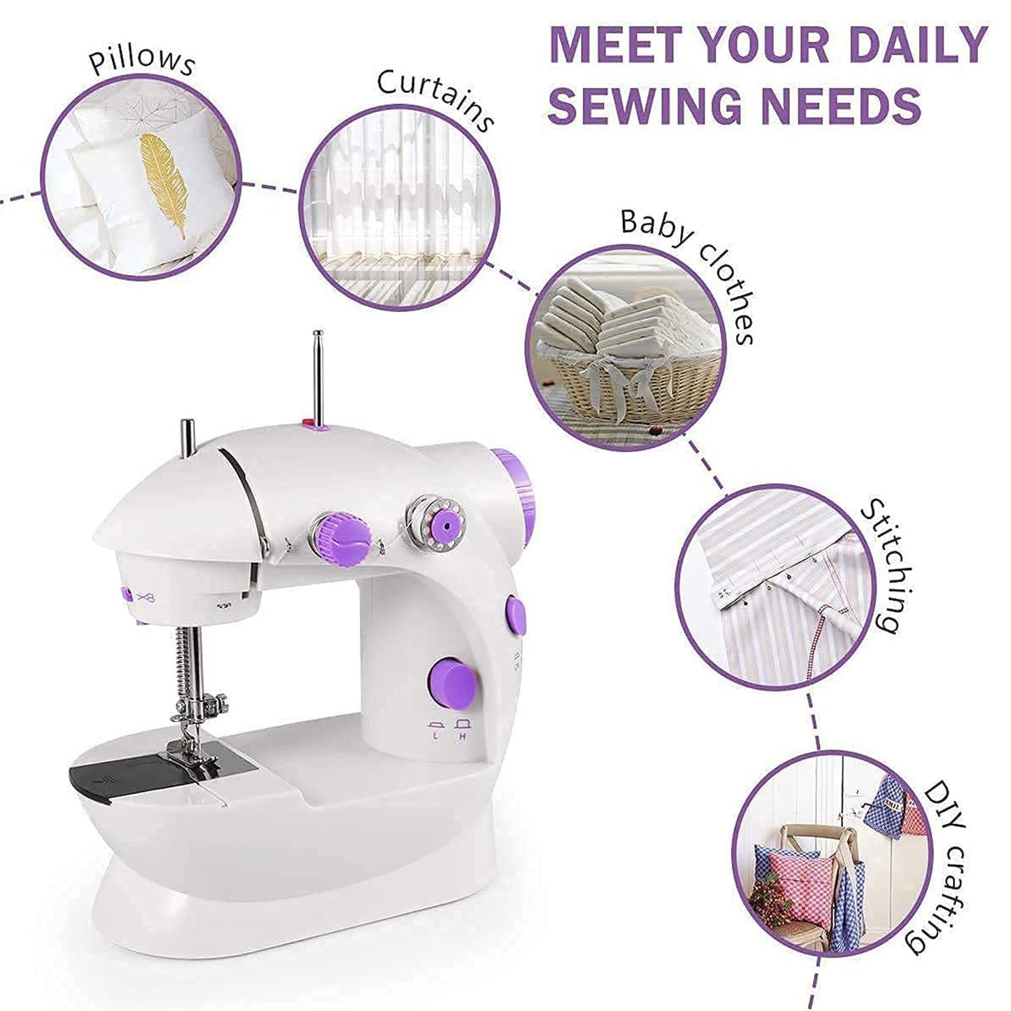 Wukusy 12917 home sewing machine with extension table, foot pedal, and portable electric stitching machine for home tailoring.