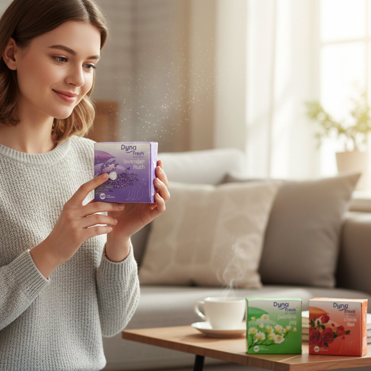 Wukusy Mix Fragrance Air Freshener Combo with four packets, including 200g and 50g sizes, showcasing colorful packaging and scent variety.