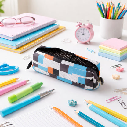 Wukusy multipurpose printed zipper pencil pouch organizer for students, showing colorful design and multiple compartments.