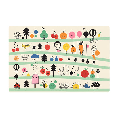 Set of four colorful cartoon printed dining table placemats for kids, 40x30 cm, featuring playful designs by Wukusy.