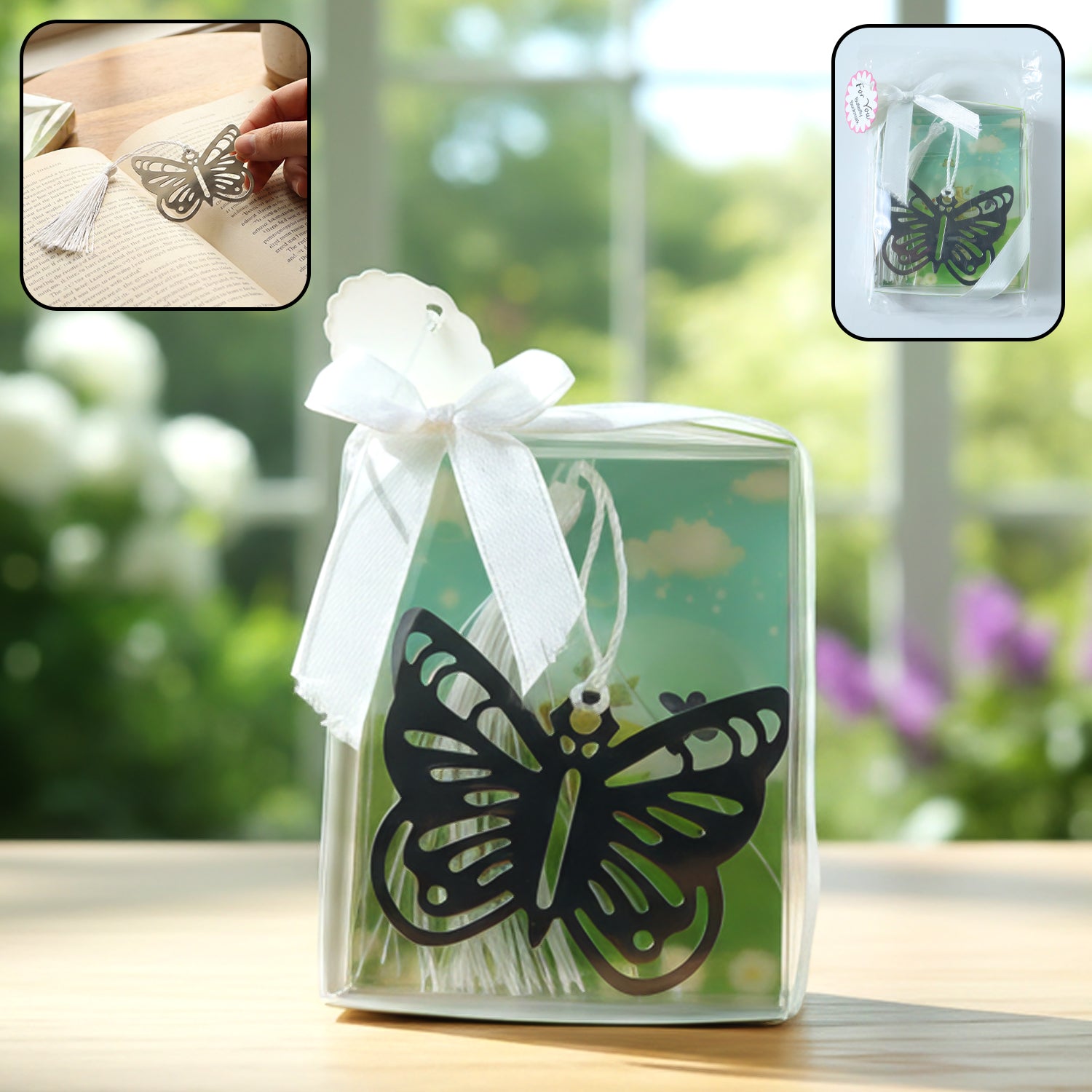 Wukusy elegant metal bookmark with intricate butterfly design, perfect for marking pages in books or journals.