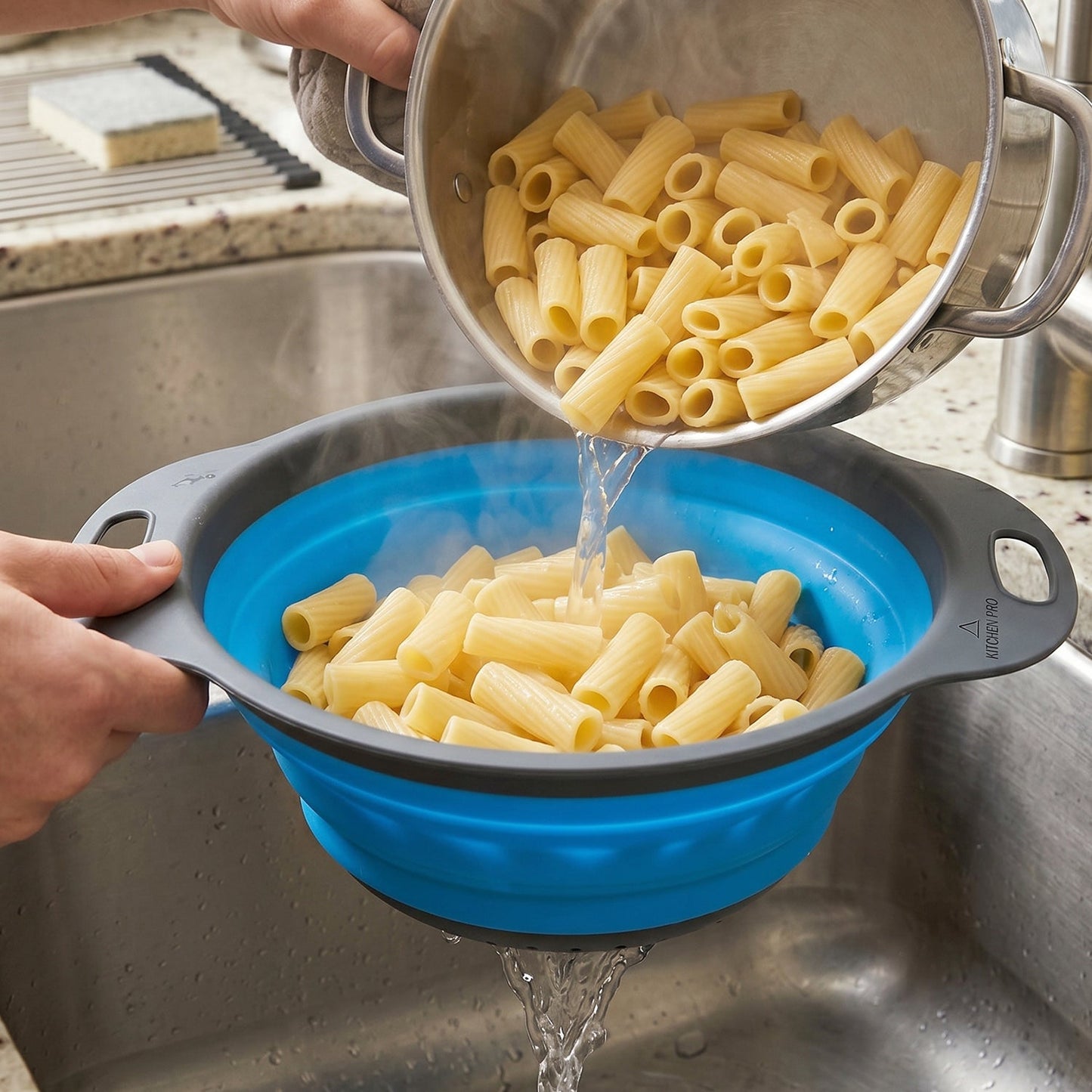 Wukusy silicone collapsible strainer in compact, space-saving design with easy draining features for kitchen use
