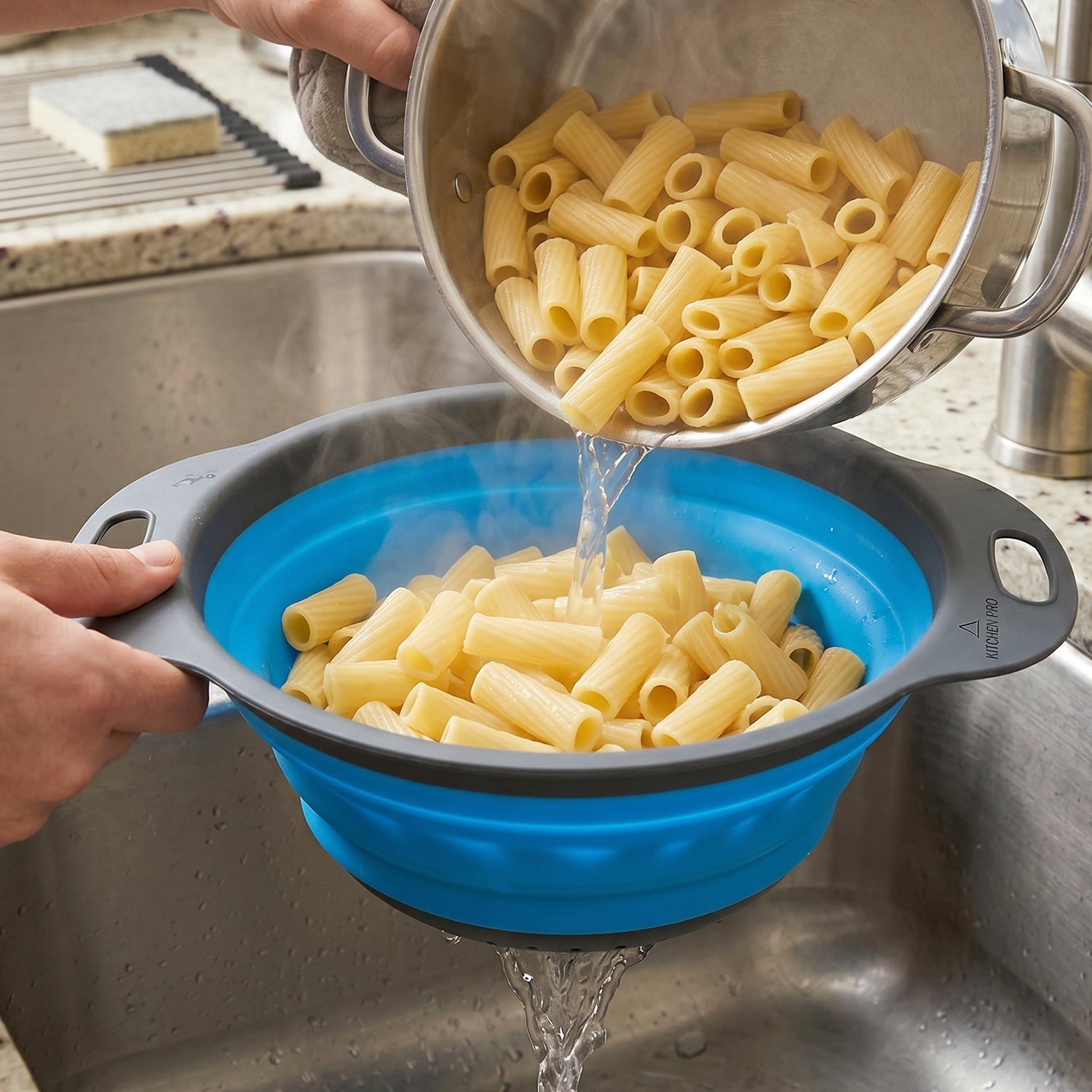 Wukusy silicone collapsible strainer in compact, space-saving design with easy draining features for kitchen use