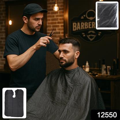 Wukusy professional hair cutting cape for salon and home use, black, lightweight, waterproof, adjustable neck closure.