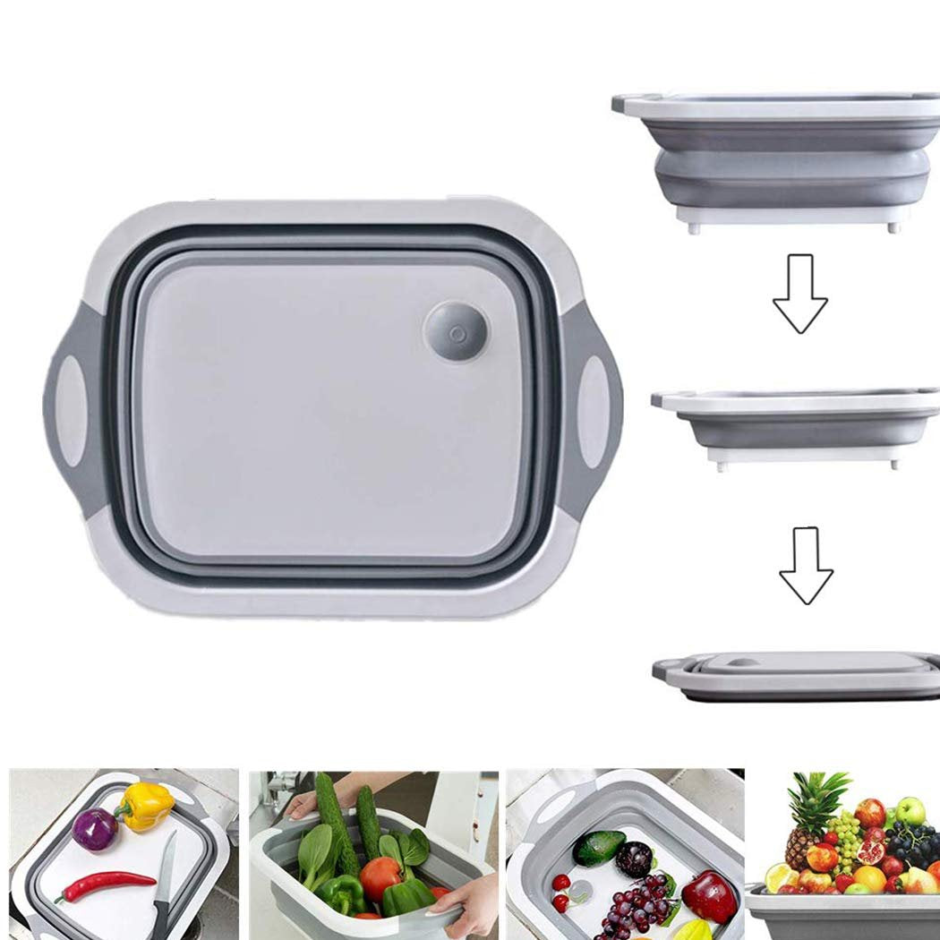 Wukusy brown foldable 3-in-1 chopping board dish rack with draining basket, washing bowl, and space for drying utensils.