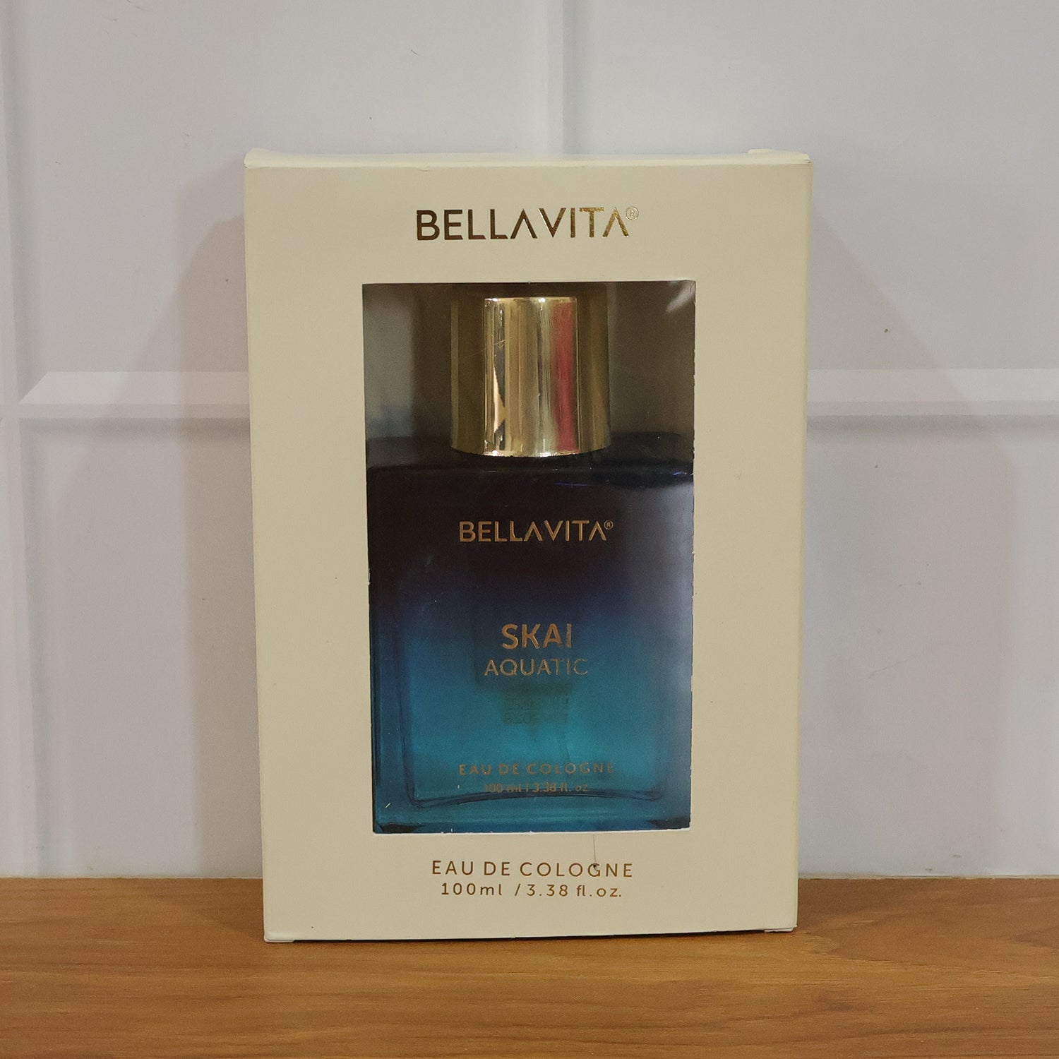 Bellavita Premium Skai Aquatic Eau De Cologne by Wukusy, 100ml bottle with sleek packaging and aquatic fragrance notes