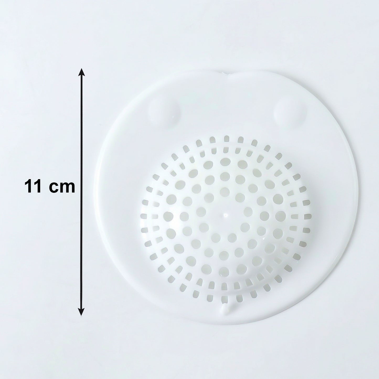 Flexible silicone sink drain strainer by Wukusy, showing a close-up of the black, mesh-like drain cover fitting into a kitchen sink.