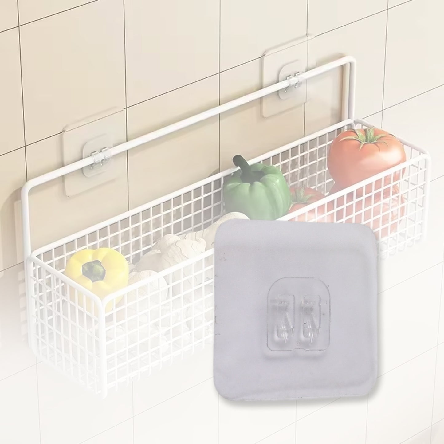 Wukusy transparent self-adhesive wall hook mounted on bathroom wall, waterproof, no nails, ideal for kitchen and home organization.