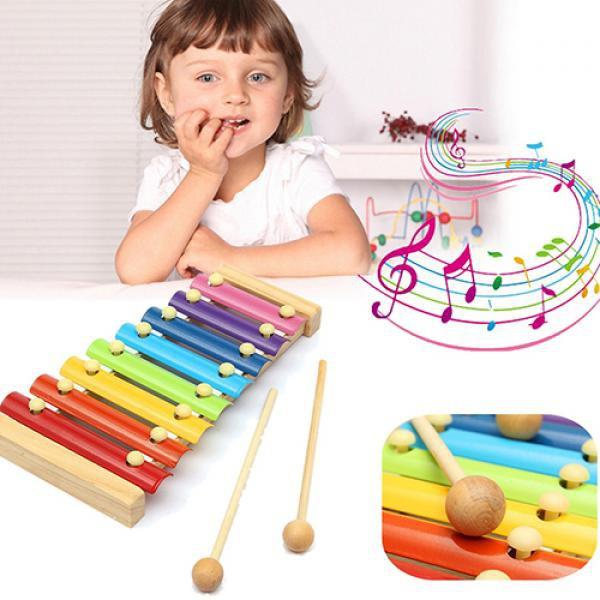 Colorful 1912 Wooden Xylophone musical toy for children by Wukusy with multicolored bars and wooden frame.