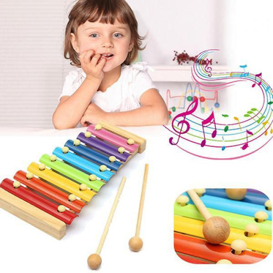 Colorful 1912 Wooden Xylophone musical toy for children by Wukusy with multicolored bars and wooden frame.