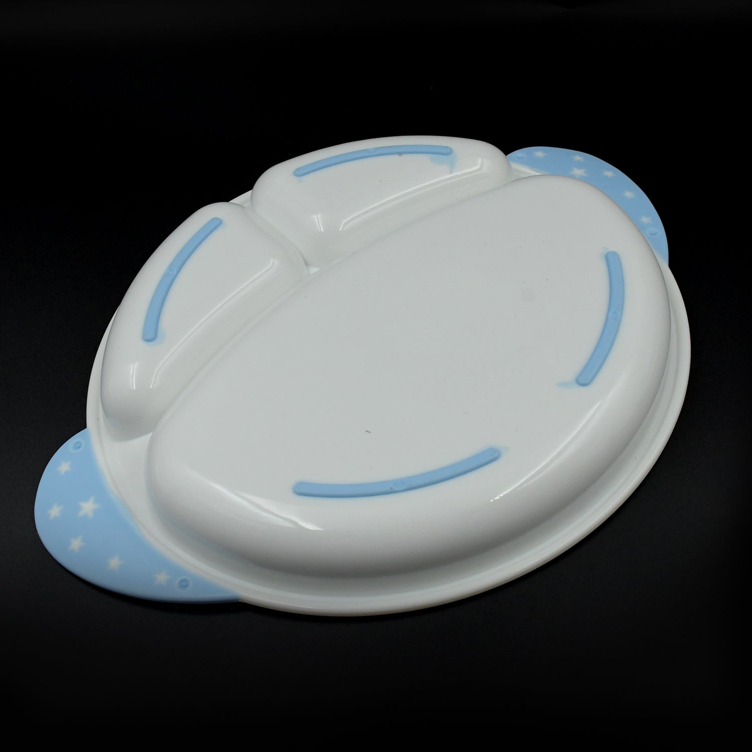 Wukusy 5-in-1 baby feeding set with cartoon plate, cup, spoon, fork, and knife for kids and toddlers, microwave and dishwasher safe