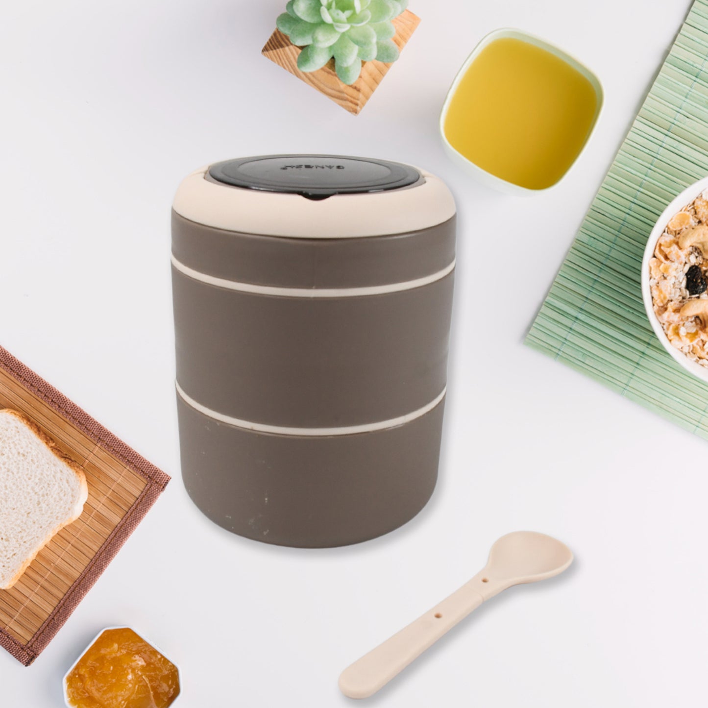 Wukusy Ganesh Smart Stack 2-layer stainless steel lunch box with airtight, leak-proof design, ideal for office, school, and picnic use.