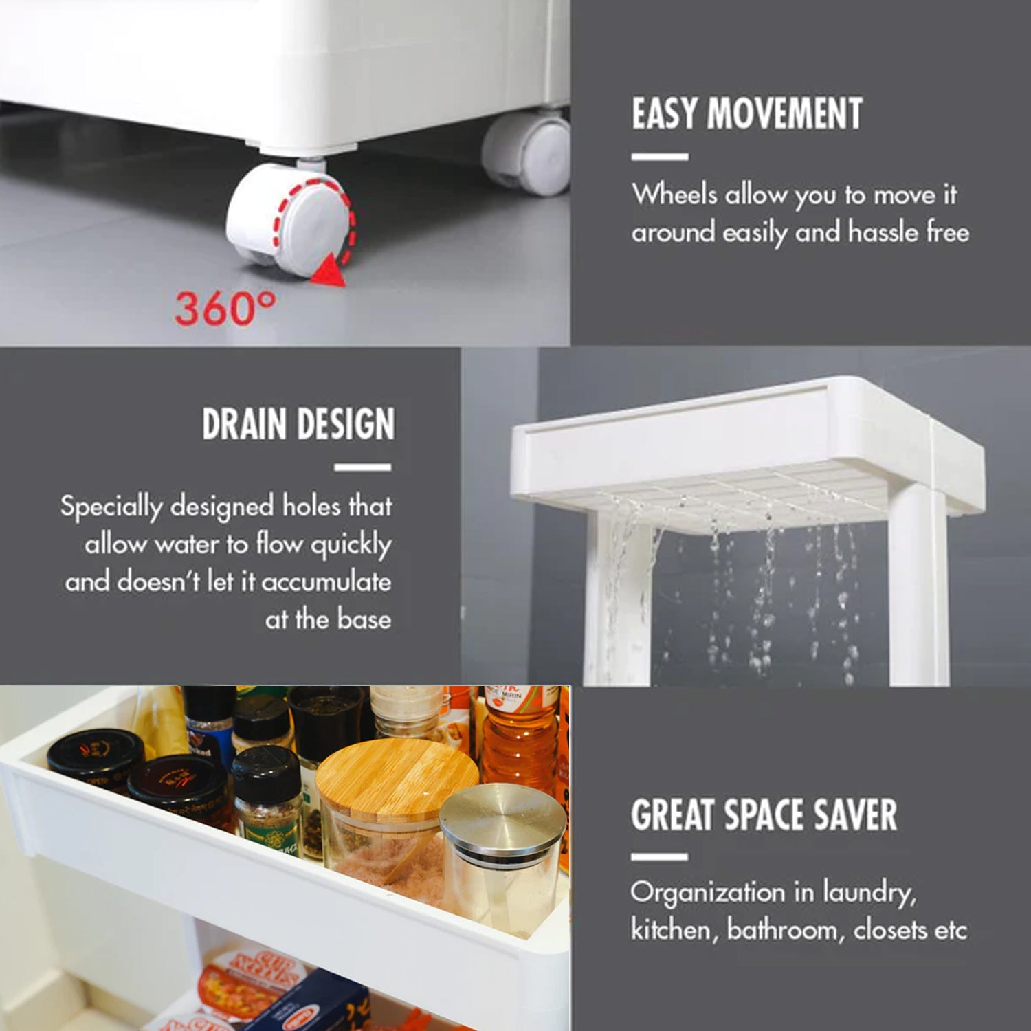 Wukusy plastic serving trolley bar cart with multiple shelves, ideal for kitchen, bar, or living room use.