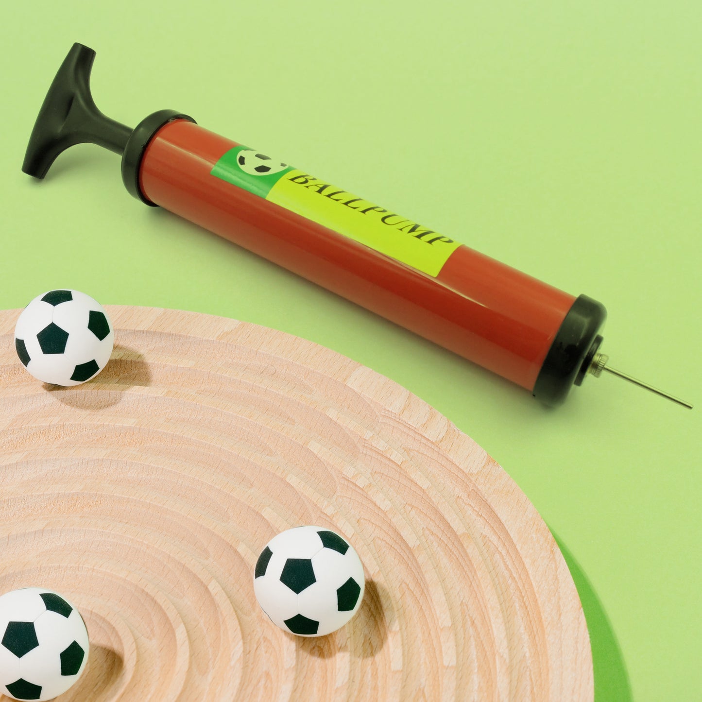 Wukusy 9329 inflatable air pump with soft bouncing ball for kids, suitable for soccer, basketball, football, volleyball, 24cm plastic toy