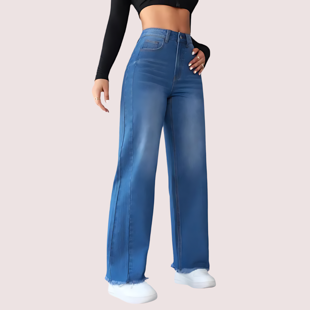 Snazzyway wide-leg casual high-waist non-elastic jeans for women, showing the relaxed fit and denim fabric.
