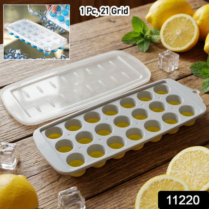 Wukusy round ball ice cube tray with lid, 21-grid ice mold for making spherical ice balls in a kitchen or bar setting