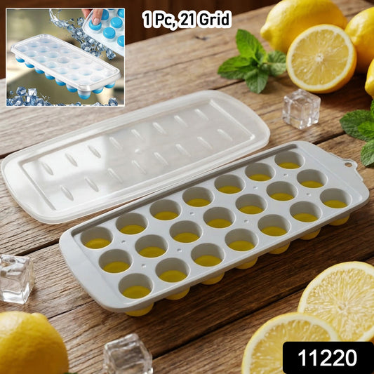 Wukusy round ball ice cube tray with lid, 21-grid ice mold for making spherical ice balls in a kitchen or bar setting